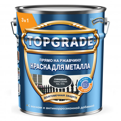 Краска для металла Topgrade гладкая глянцевая темно-серая RAL 7016 5 л